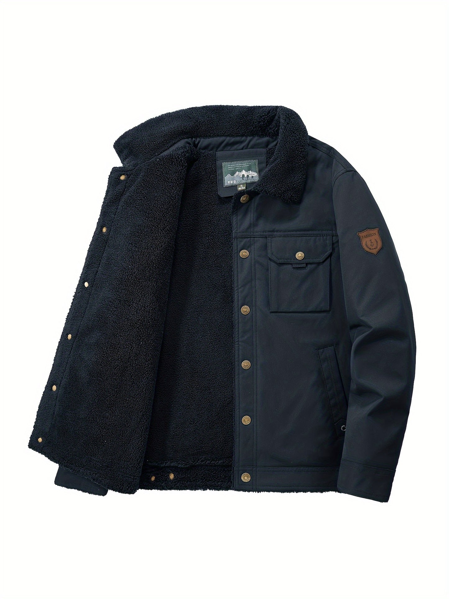Men's Premium Fleece Windbreaker Jacket - Water-Resistant, Multi-Pocket, Lapel Collar, Casual, Breathable, Lightweight, Warm, and Comfortable for Fall and Winter Outdoor Activities, Hiking, Camping, and Daily Wear