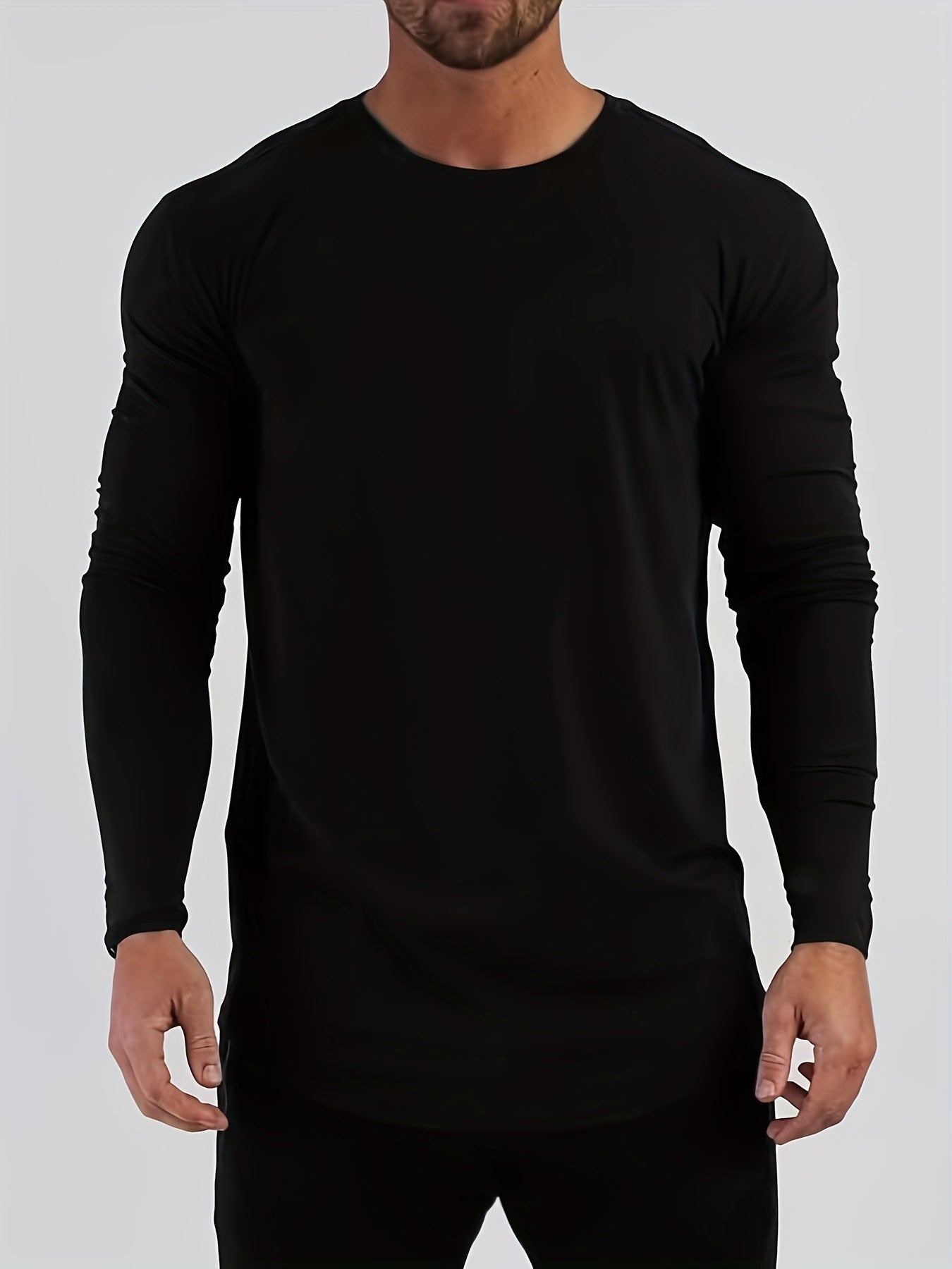 Mens Premium Solid Hue Slim Fit Long Sleeve Sports Shirt - Comfortable Crew Neck, Athletic for Fitness, Hiking & More - Versatile Top for Active Men