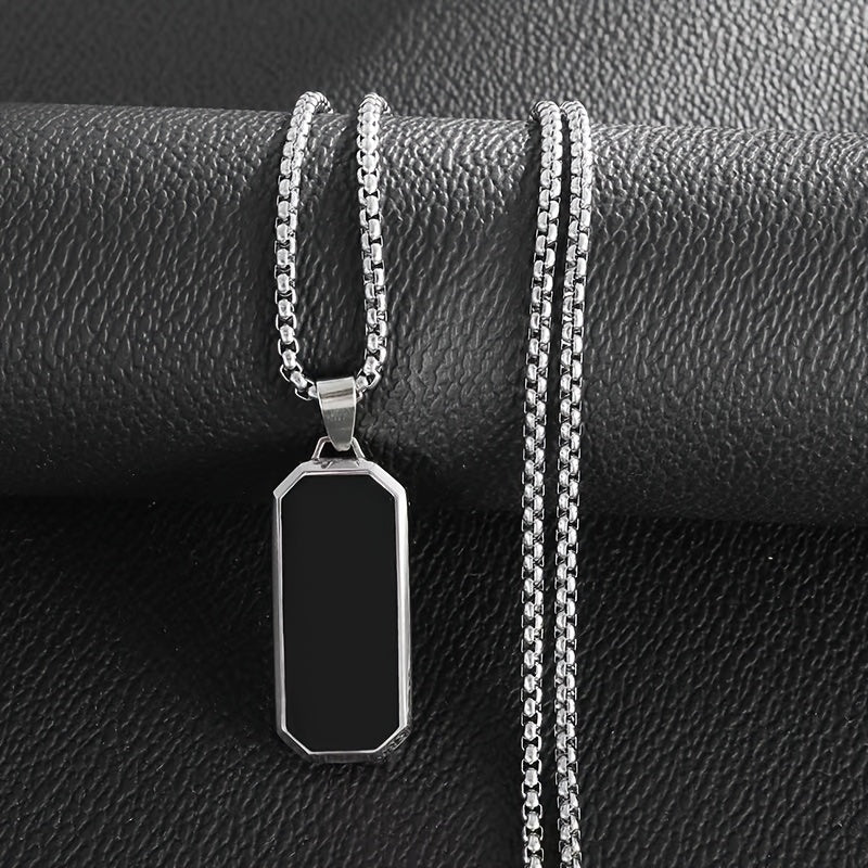 Stainless Steel Pendant Necklace for Men, Fashion Titanium Alloy, Black Sequin Mosaic, Uncharged, Ideal for Valentine'S Day, Mardi Gras, Father'S Day Gifts