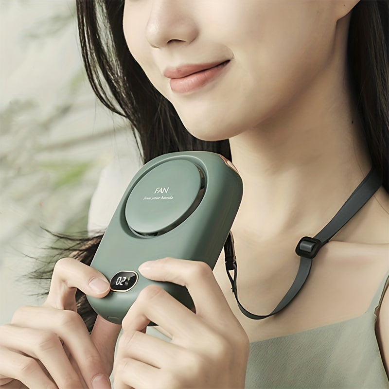 1pc, Portable USB Fan With Three-Speed Large Wind Adjustment, Waist-Hanging And Desktop Stand, Power Display, And Leafless Design