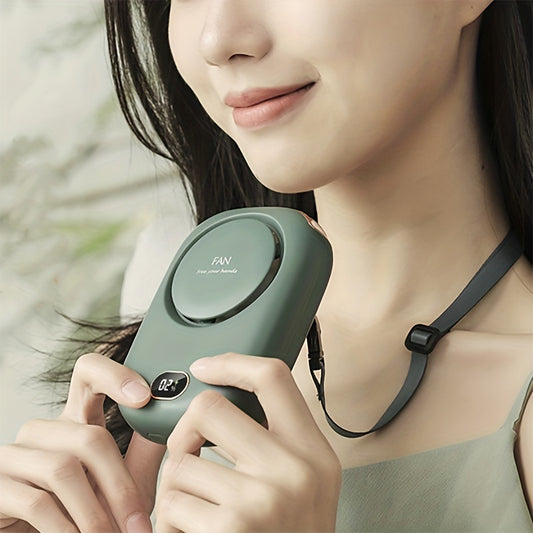 1pc, Portable USB Fan With Three-Speed Large Wind Adjustment, Waist-Hanging And Desktop Stand, Power Display, And Leafless Design