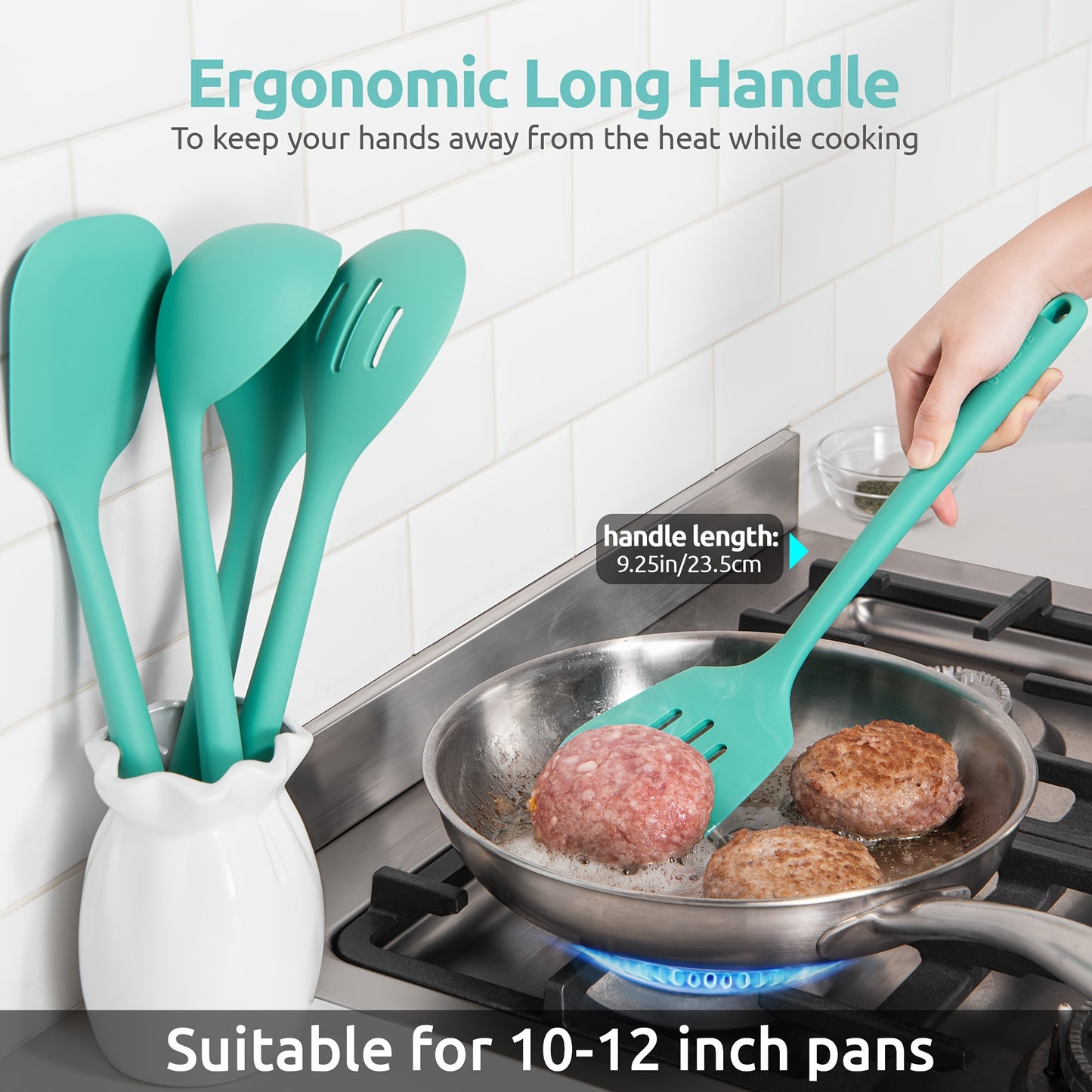 5pcs/set Cookware Set, 13.6in Silicone High Heat Resistant Kitchen Utensil, Cooking Tools Gadgets Set, BPA Free Non Stick Solid And Slotted Turner Spatula, Mixing Spoon, And Soup Ladle, For Home Kitchen And Restaurant, Kitche