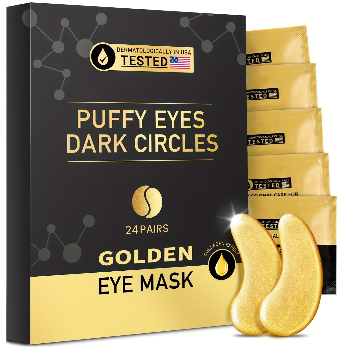 24 Golden Under Eye Patches, Eye Mask, Collagen Light Beige Care Products, Eye Patches for Puffy Eyes, Suitable for Wedding Party Gift, Valentines Day Gifts, s Must Have
