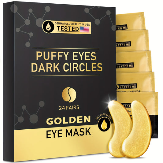 24 Golden Under Eye Patches, Eye Mask, Collagen Light Beige Care Products, Eye Patches for Puffy Eyes, Suitable for Wedding Party Gift, Valentines Day Gifts, s Must Have