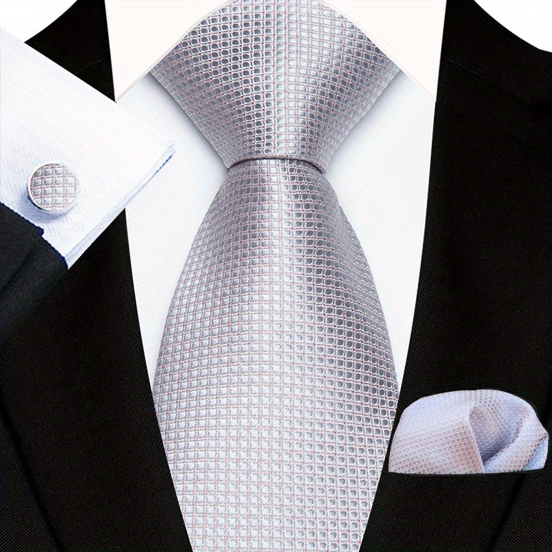 Men's Floral Paisley Striped Plaid Necktie & Handkerchief & Cufflink Set, Formal Business Wedding Necktie Set, Ideal Choice For Gifts