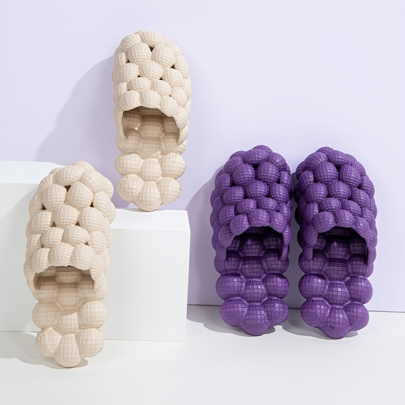 Ultra-Lightweight Bubble Slides - Closed-Toe, Anti-Skid, Massage, Lychee Patterned, EVA Insole, Slip-On, Indoor & Outdoor Beach Slippers for Women - Perfect for Relaxation and Leisure Activities