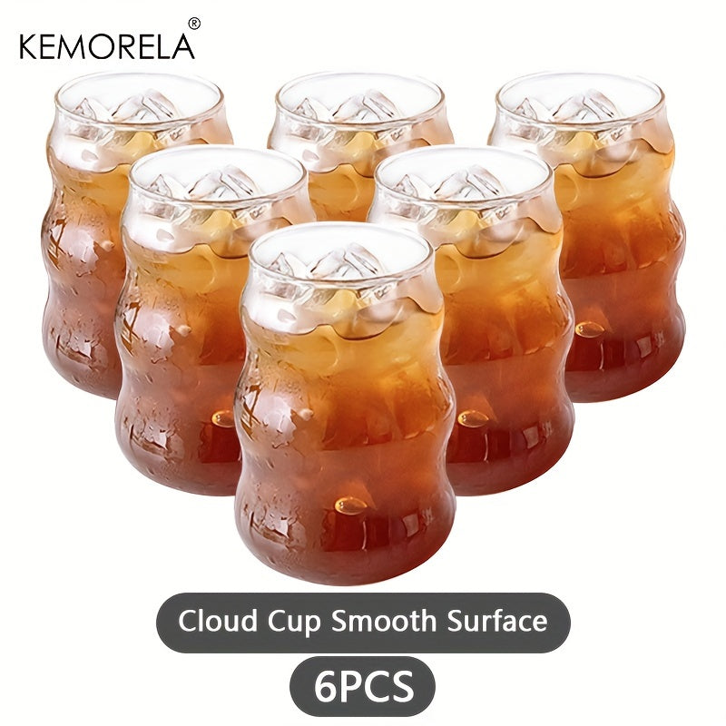 KEMORELA 4/6pcs, 17OZ Uniquely Shaped Beverage Glass, Wavy Transparent Water Mug, Iced Coffee Mugs, Adorable Drinking Vessels, Seasonal Drinkware, Household Kitchen Products 500ML