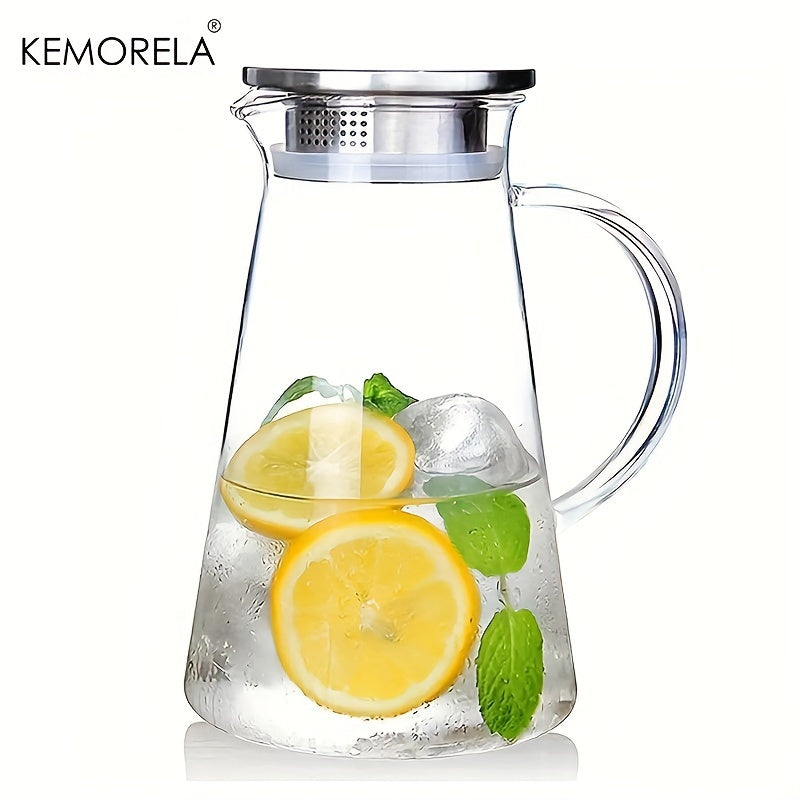 2.0 Liter 68oz Large Glass Pitcher With Lid - Heat Resistant, Easy Clean, Ergonomic Handle - Perfect For Hot/Cold Beverages, Water, Cold Brew, Iced Tea, Juice, and Infused Water at Home, Restaurant, Hotel, or Office