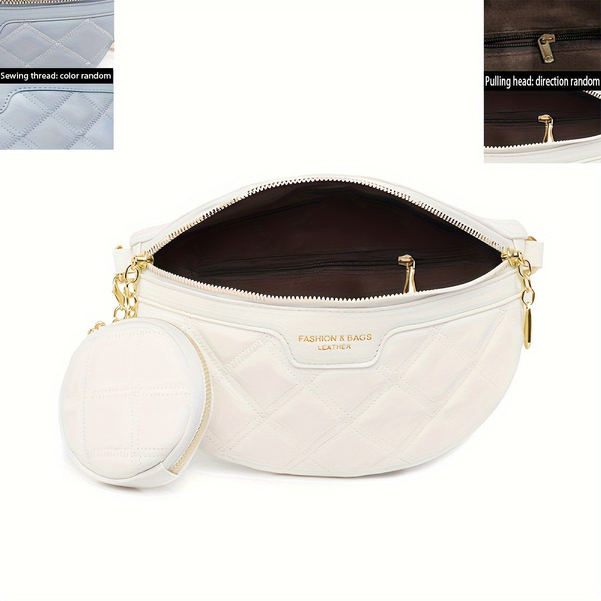 Argyle Quilted Belt Bag with Coin Purse, Trendy Travel Crossbody Bag, Women&Apos;S Faux Leather Chest Bag
