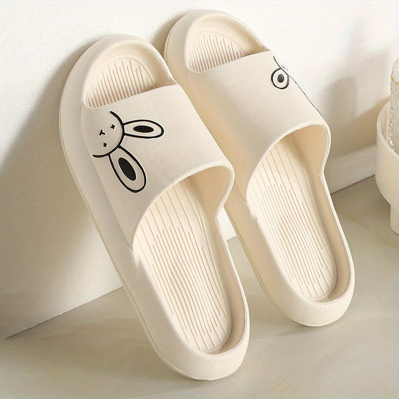 Ultra-Comfy Womens Kawaii Rabbit Pillow Slides - Soft Non-slip EVA Open Toe Slippers for Indoor Home Relaxation - Durable & Quick-dry Bathroom Slippers