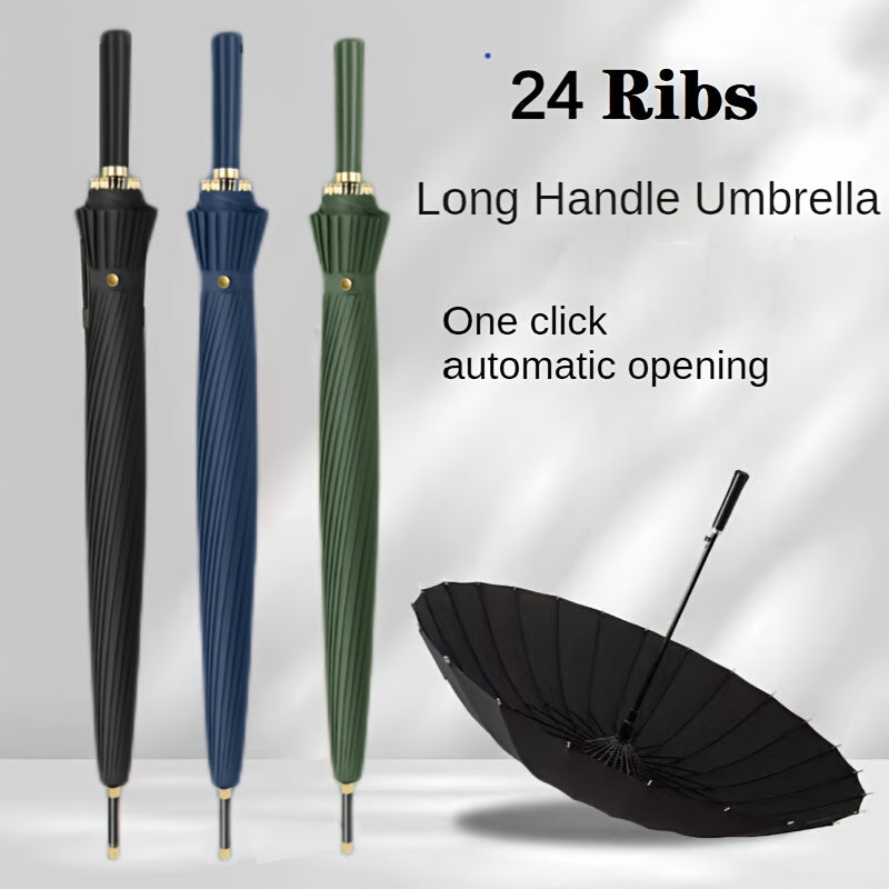 Unbreakable 24-Rib Automatic Umbrella - Super Large, Windproof & Waterproof - Compact for Men & Women - Comfortable Long Handle