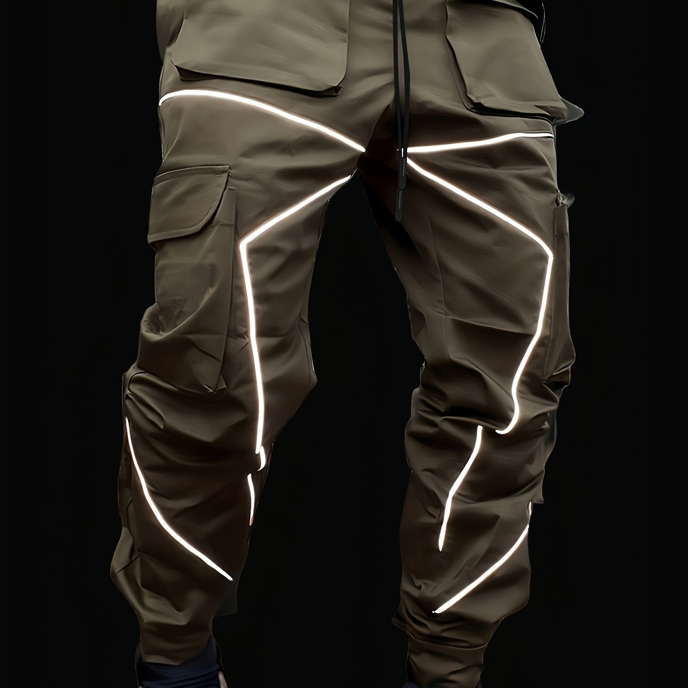 Mens Cargo Pants with High-Visibility Luminous Trim - Comfortable Casual Style for Outdoor Adventures - Spacious Multi Pockets & Adjustable Drawstring Waist - Perfect for Spring and Fall