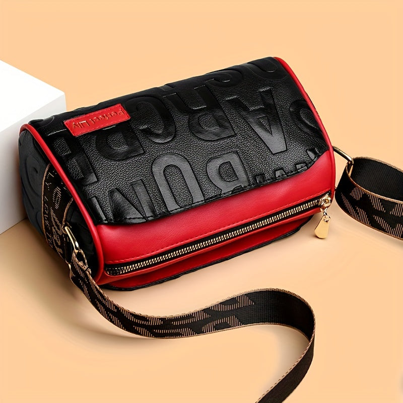 Stylish Faux Leather Crossbody Bag - Magnetic Closure, Color Contrast Design, Polyester Lining, Solid Color Pattern, Perfect for Occasional Use - Womens Fashion Handbag with Zipper Purse