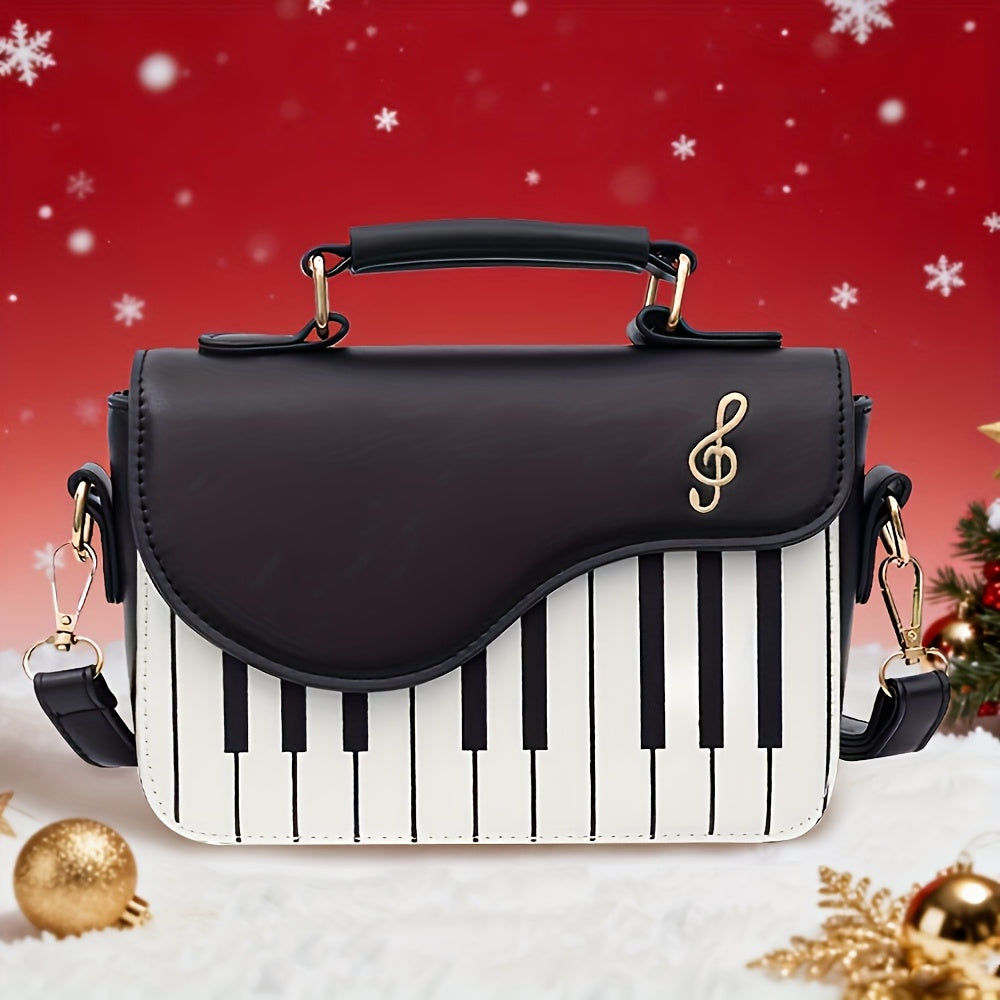 Women'S Piano Key Crossbody Bag - & Musical Note Design with Golden-Tone Hardware, Zipper Closure & Golden-Tone Hardware, Satchel Purse For Evening Events, Concerts, Casual Outings - Durable & Easy-clean, Concert Accessory, S