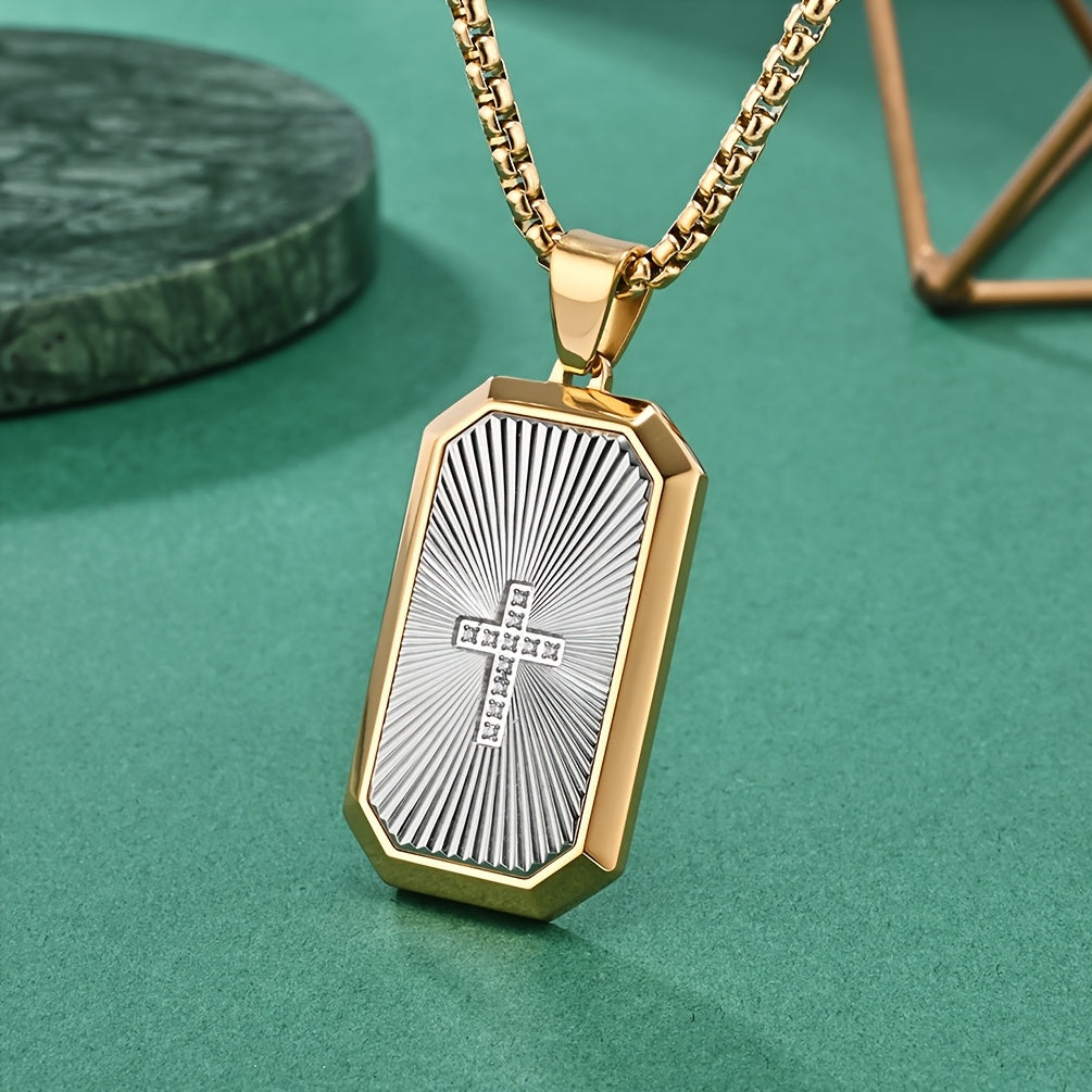 Men's Hip-Hop Necklace - Heavy Duty 316L Stainless Steel Chain, Matte Black & Golden Two-Tone Pendant, Modern Geometric Layered design for Everyday Formal Outfits - Urban Jewelry Gift for Men, Fashion Statement, Contemporary