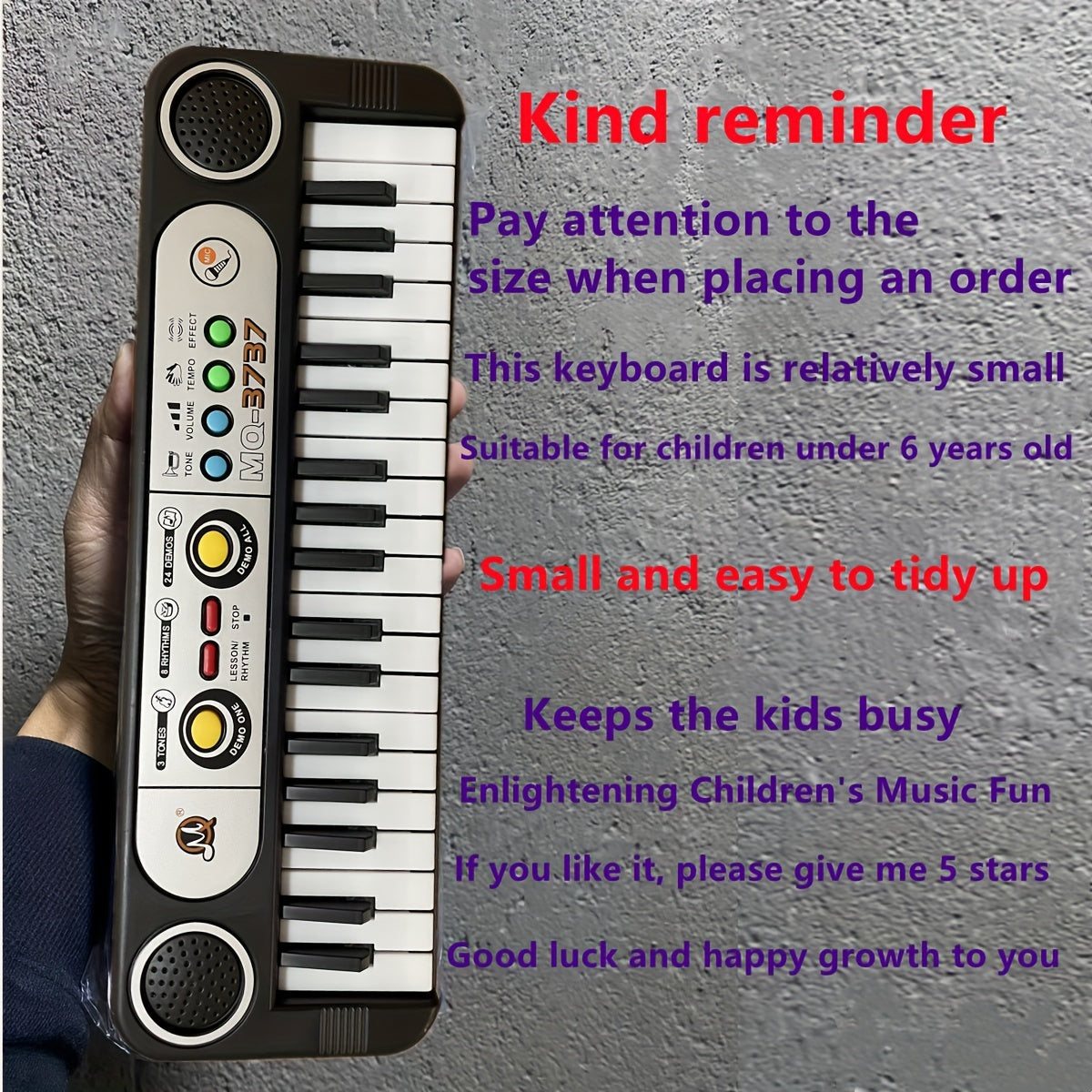 37-Key Monophonic Electronic Piano for Children | Suitable for Boys and Girls, Beginner'S Small Piano, Educational Toy for Toddlers, Multifunctional, PP Material, Perfect for Christmas or Birthday Gift (without Battery)