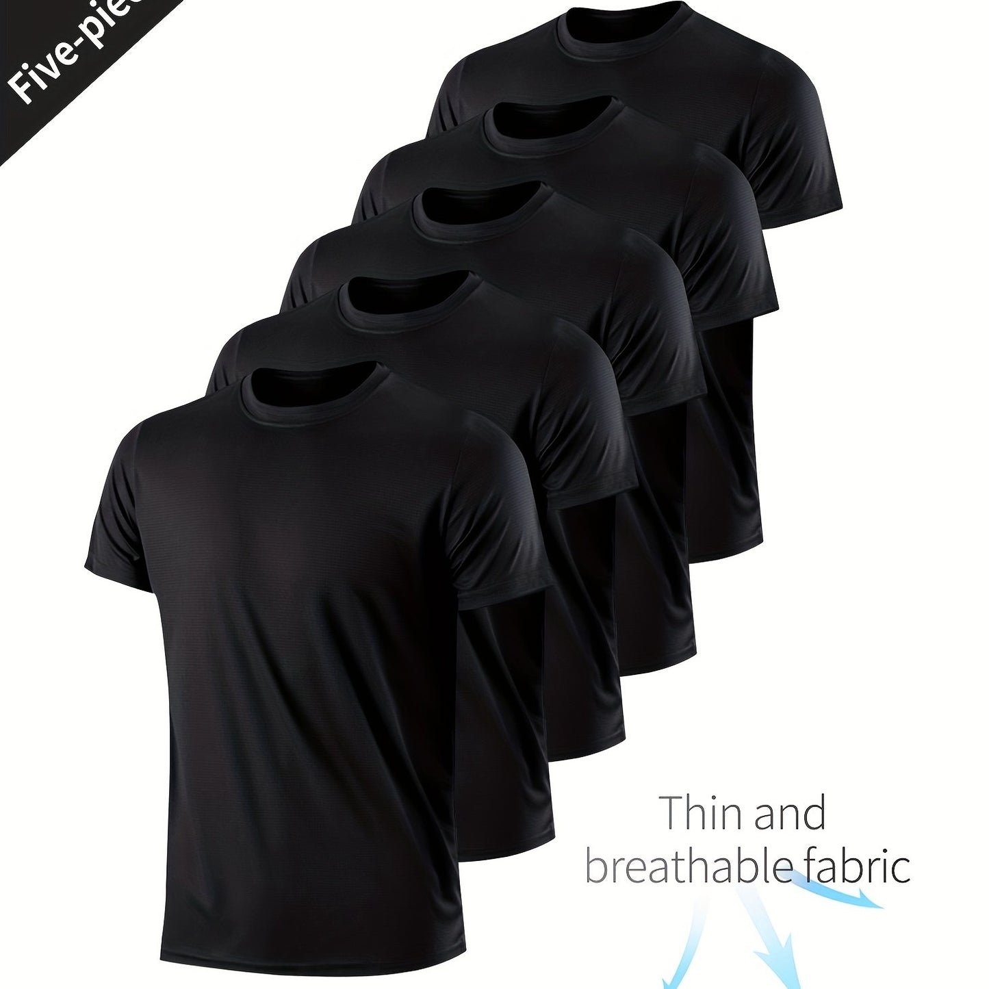 [5pcs Quick-Dry Sports Shirt] 5pcs Xinso Prince Ultra-Thin Men's Quick-Dry Fitness Sports Shirt Set - Black Plaid Short Sleeve Top