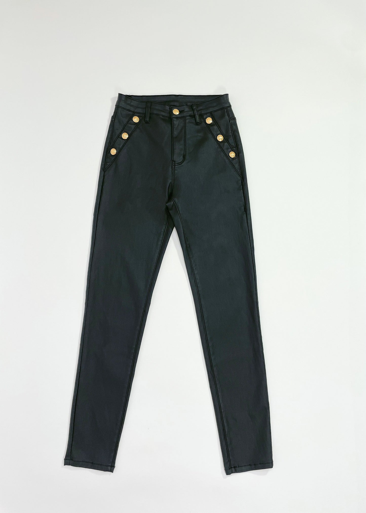 Women's PU Leather Coated Slim Fit Trousers, Sexy Skinny Denim Pants, All-Season Stretchy Jeans, Casual To Dressy Look, Spring/Summer/Autumn/Winter, Black Color