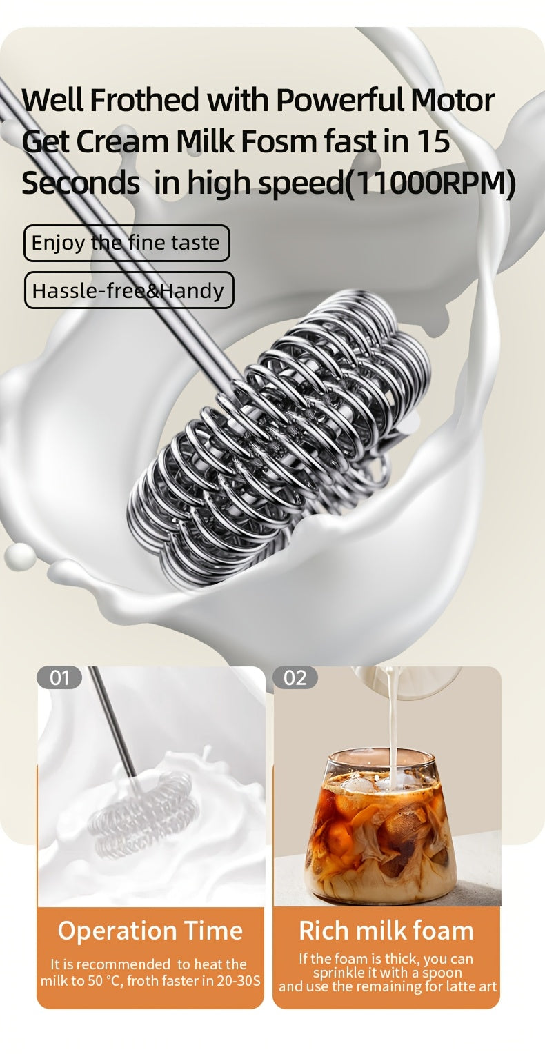USB Rechargeable Handheld Milk Frother - 3 Interchangeable Blenders, 3-Speed Electric Blender with Stainless Steel Whisk, Egg Beater for Coffee, Matcha, Latte, Cappuccino And Hot Chocolate - Kitchen Gadgets