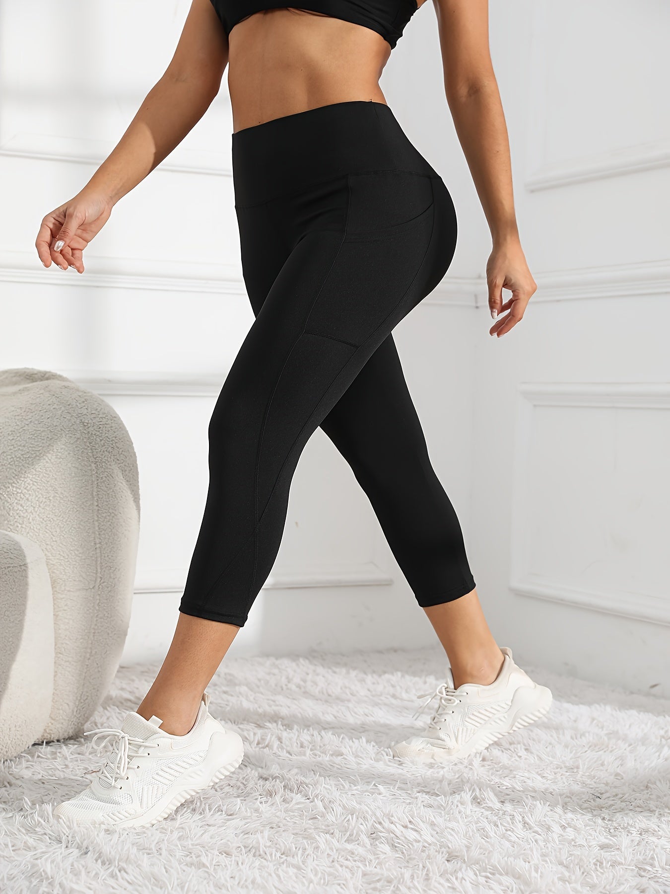 Women's High-Waisted 7/8 Length Leg Workout Leggings - Full-Length Leg Muscle-Building Gym Pants with Pockets, Solid Green Yoga Pants for Cycling, Pilates, Training | All-Season Fitness Pants with 7/8th Leg Coverage, Smooth T