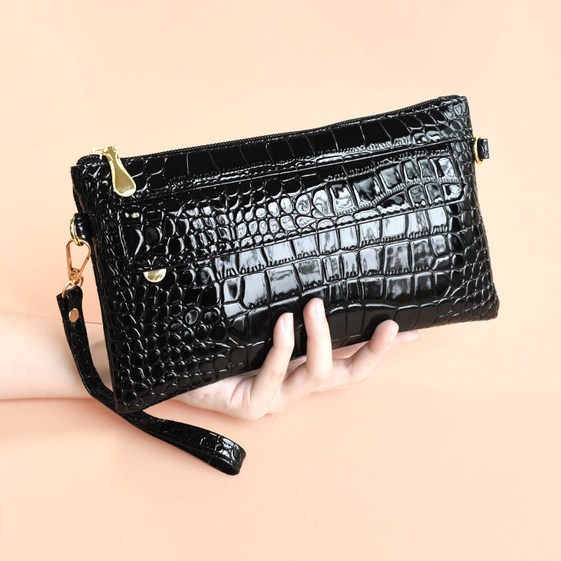 Fashion Croc Embossed Clutch Bag - Stylish Faux Leather Crossbody Coin Purse with Wristlet for Women