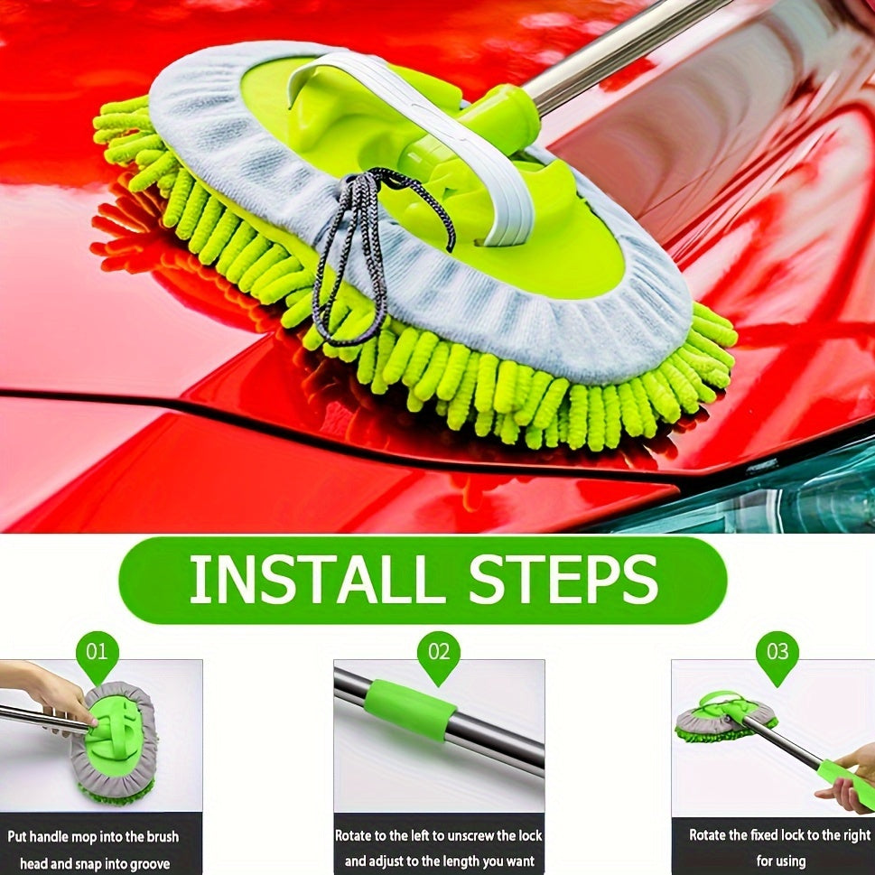 Car Wash Brush Mop Kit with 47.5" Long Handle - Soft Sponge Duster Mitt - For Washing Detailing Automotive, Truck, SUV, RV, Trailer - Safe for Paint - Perfect Gift for Car Enthusiasts