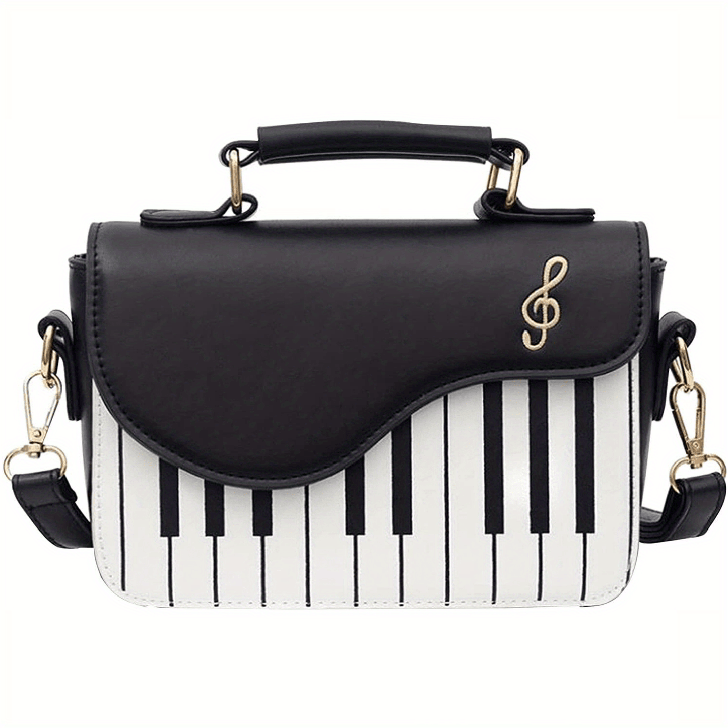 Women'S Piano Key Crossbody Bag - & Musical Note Design with Golden-Tone Hardware, Zipper Closure & Golden-Tone Hardware, Satchel Purse For Evening Events, Concerts, Casual Outings - Durable & Easy-clean, Concert Accessory, S