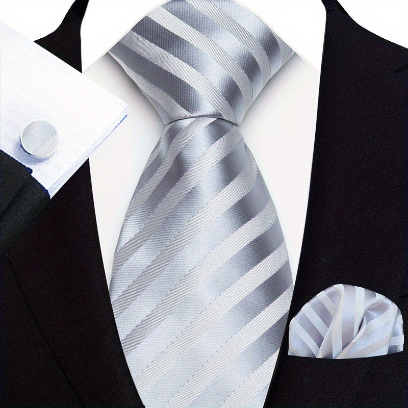 Three-Piece Gentlemans Accessory Set - Stylish Paisley Pattern Tie, Pocket Square, and Cufflinks - Perfect Gift Idea for Men on Special Occasions
