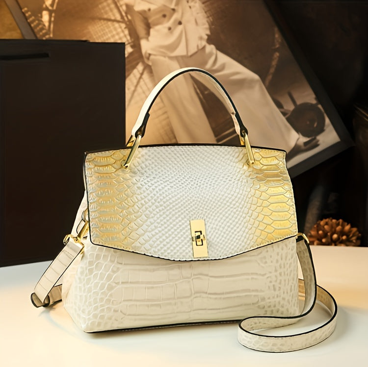 Premium Luxury Womens Retro Crocodile Pattern Bag - Stylish Crossbody Satchel with Elegant Top Handle - Versatile Shoulder & Handbag