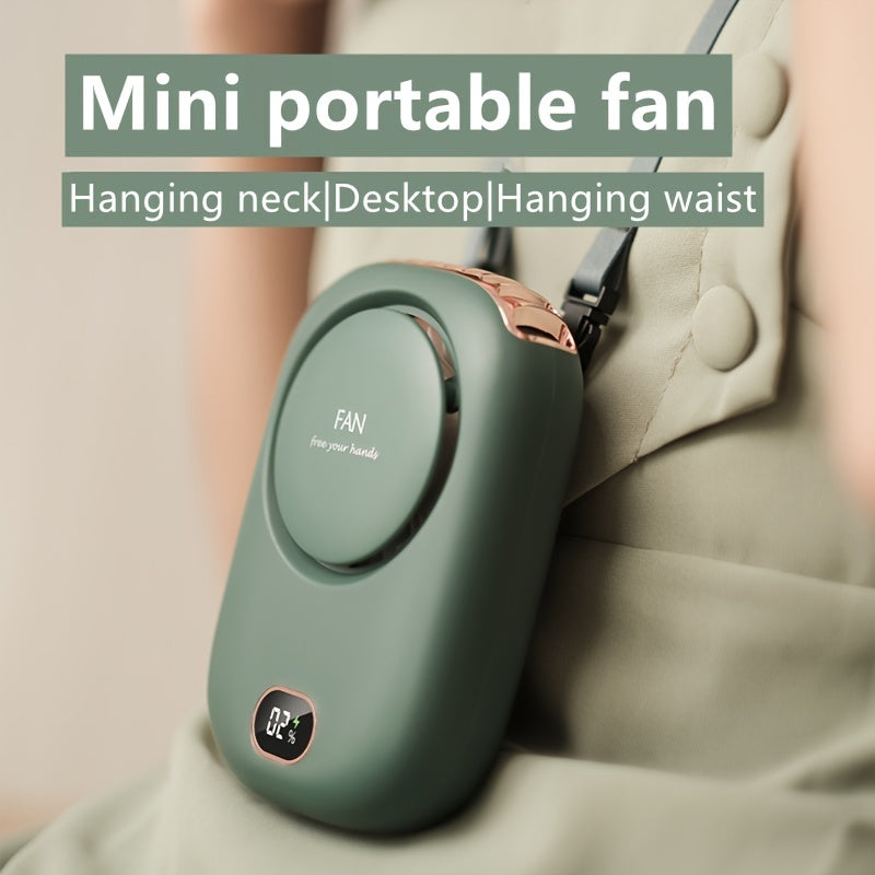 1pc, Portable USB Fan With Three-Speed Large Wind Adjustment, Waist-Hanging And Desktop Stand, Power Display, And Leafless Design