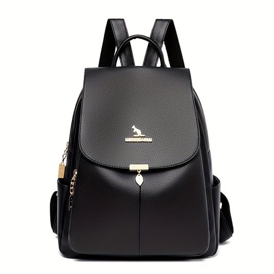 Flap Backpack For Women, Metal Decor School Bag, Fashion PU Leather Travel Daypack