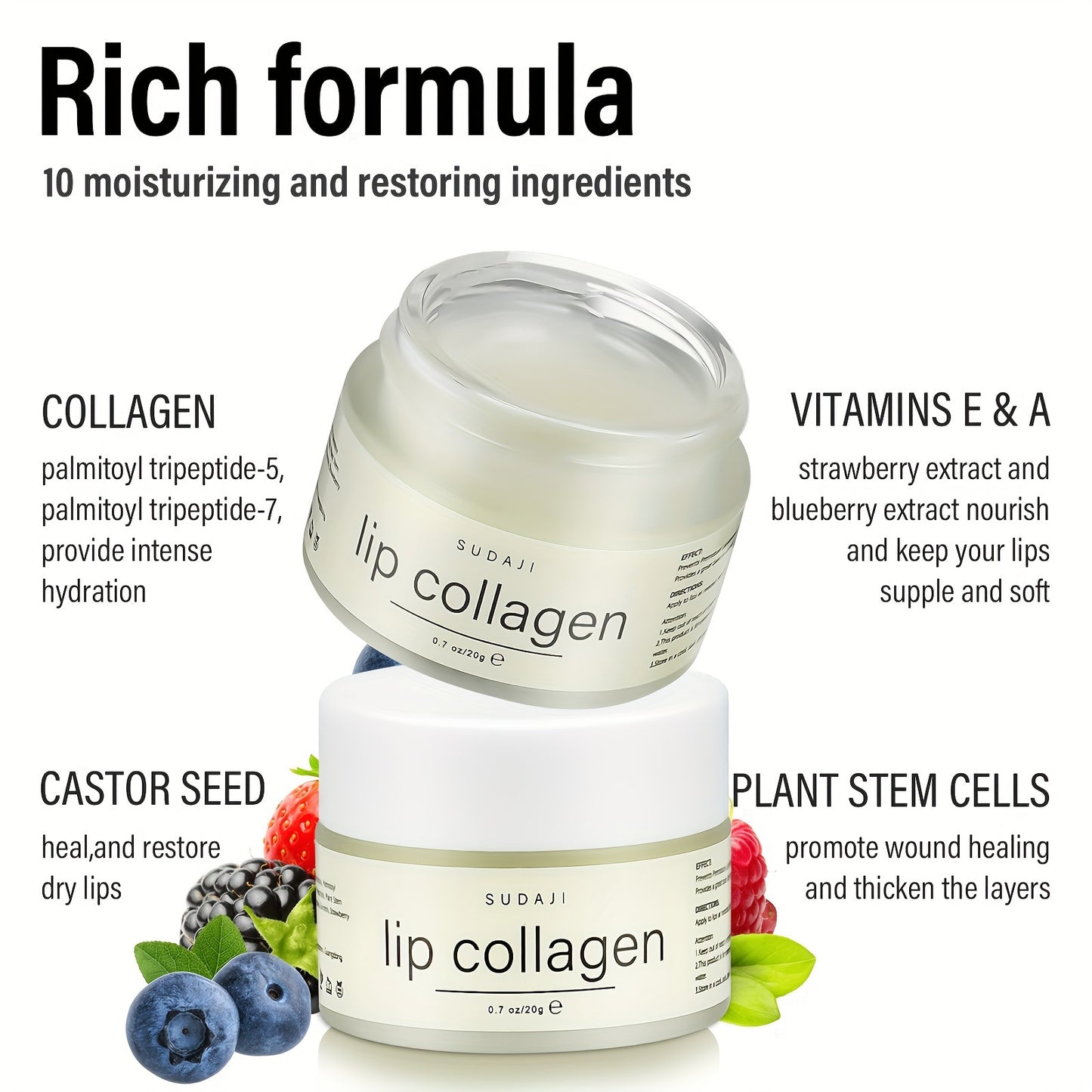 Blueberry & Strawberry Collagen Lip Mask with Vitamin A & E - Hydrating and Nourishing Personal Care for Women