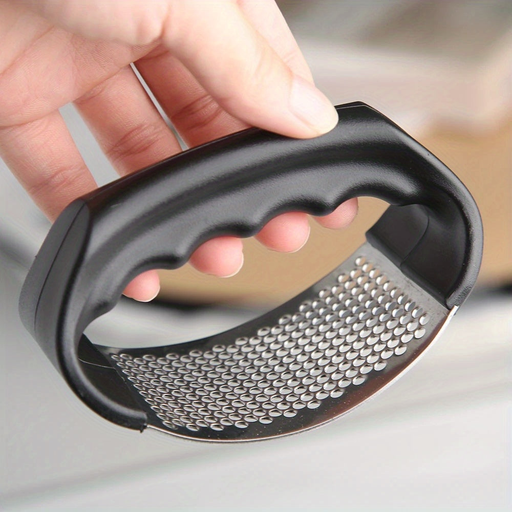 1pc Manual Garlic Crusher Ring - Stainless Steel Garlic Press for Restaurants & Supermarkets - Black Vegetable Cutter & Masher - Kitchen Gadgets for Chopping Garlic & Vegetables
