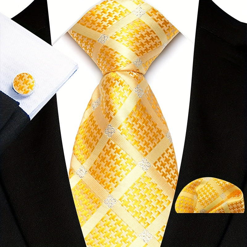 Three-Piece Gentlemans Accessory Set - Stylish Paisley Pattern Tie, Pocket Square, and Cufflinks - Perfect Gift Idea for Men on Special Occasions