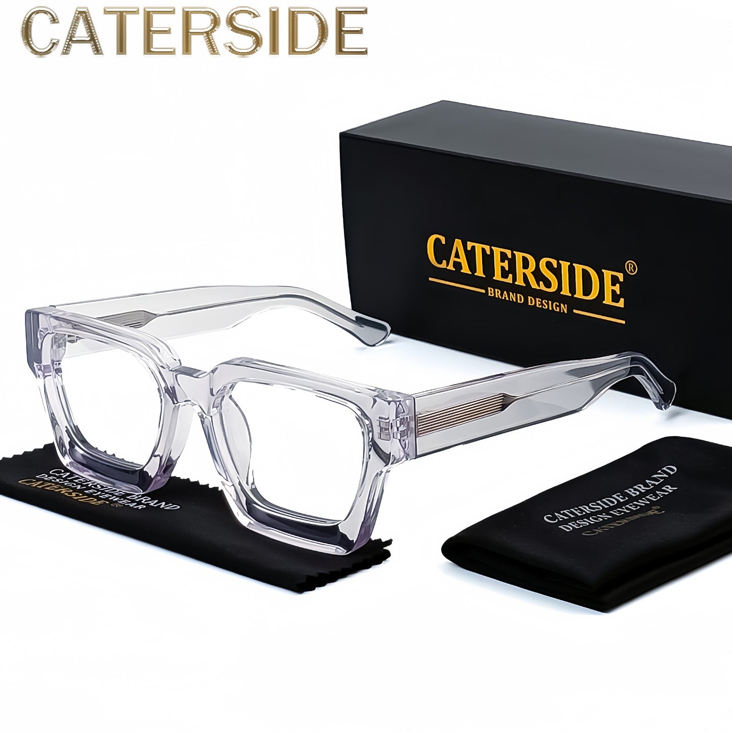 100% Acetate Square Men Fashion Glasses Classic Retro Polarized Driving Fishing Travel Beach Fashion Glasses for Male Female TAC Thick Crystal Eyeglasses Shade,Ideal Choice for Gifts with Business Full Package Set Case RC005