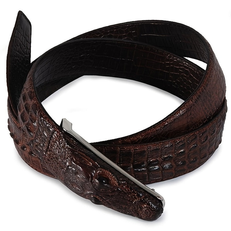 Men'S Black Crocodile Pattern Belt with Smooth Alloy Buckle - Casual Style, Genuine Leather, Perfect for Casual Attire