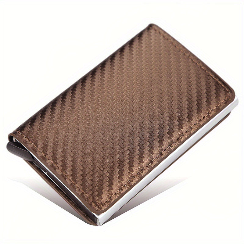 OBCREATOR Carbon Fiber RFID Blocking Wallet, Slim Metal Pop-Up Credit Card Holder, Aluminum Alloy, Non-Braided, Simple Style, Black, Minimalist Design for Men