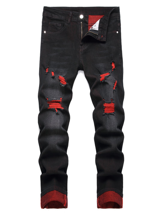 Men's Slim Fit Stretch Jeans Ripped Skinny Jeans for Men, Fashion Distressed Straight Comfort Flex Waist Pants, Pants for Men, Pantalones Para Hombr, Mens Sweatpants