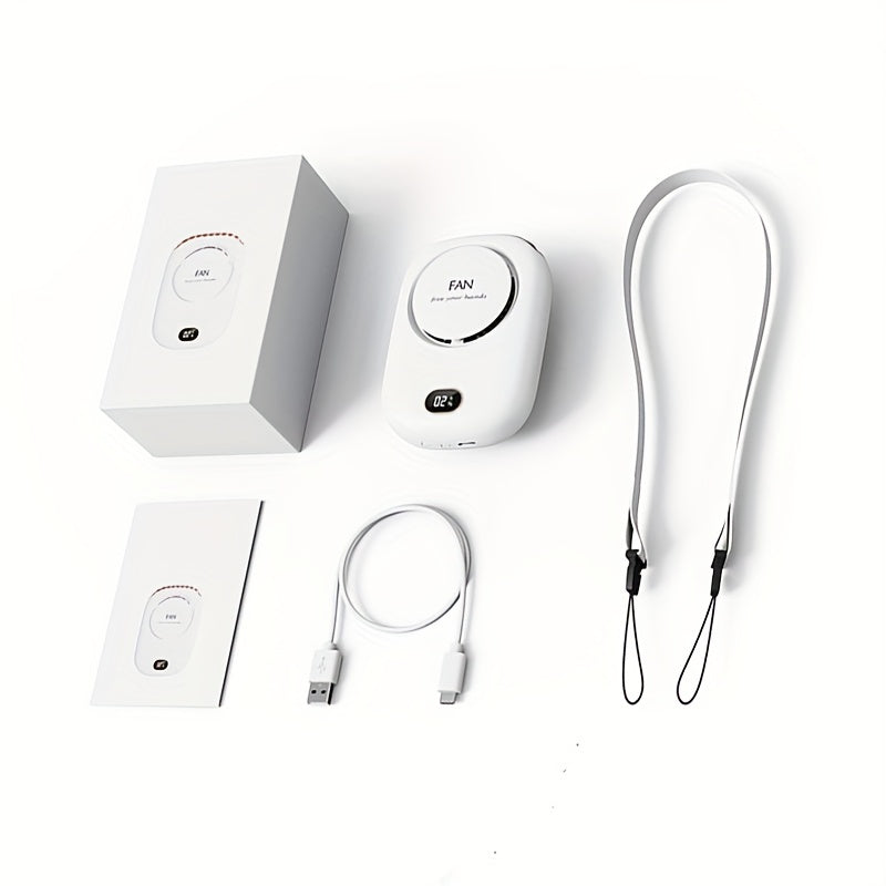 1pc, Portable USB Fan With Three-Speed Large Wind Adjustment, Waist-Hanging And Desktop Stand, Power Display, And Leafless Design