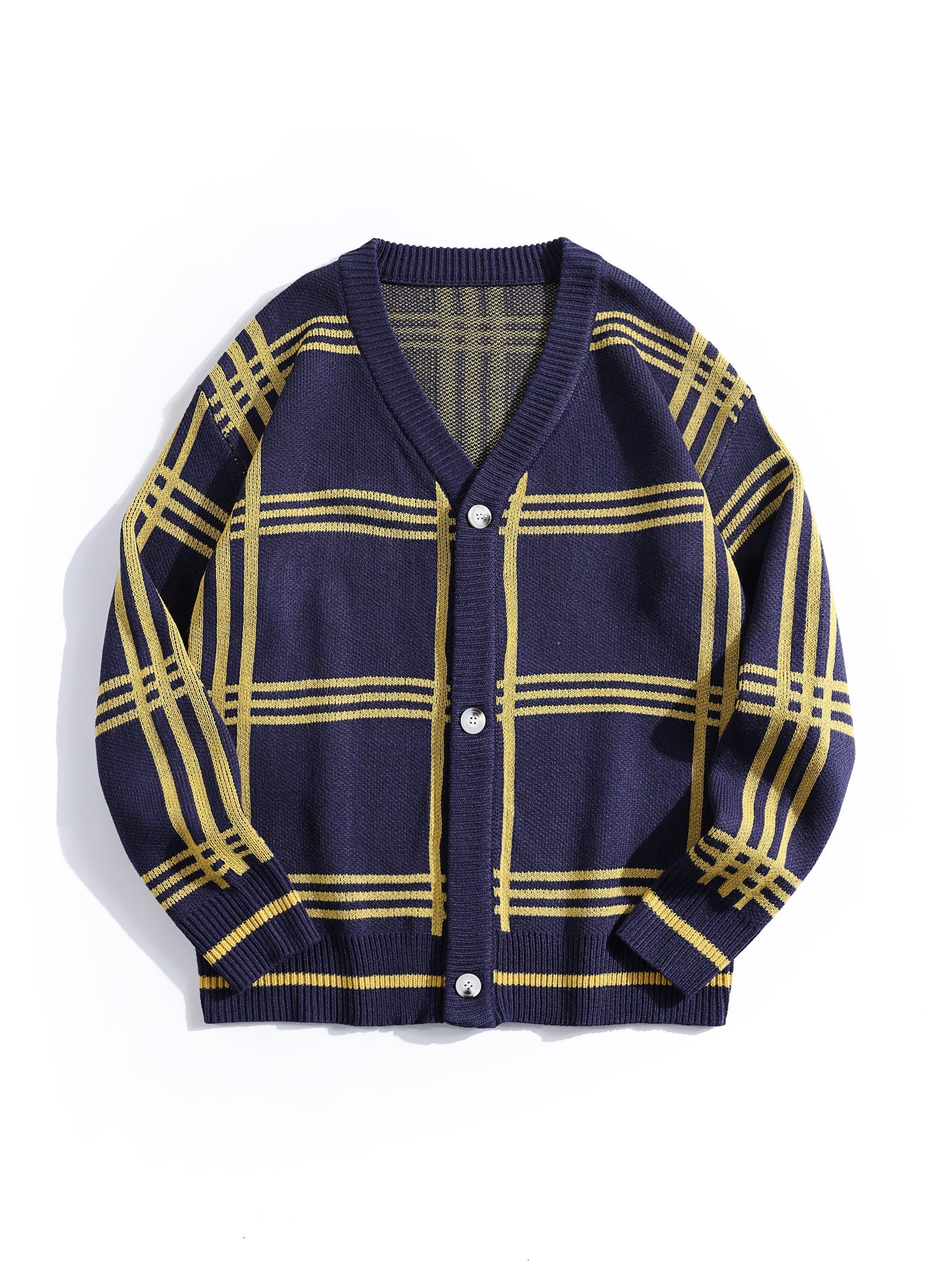 Mens Stylish Stripe Knit Cardigan - Comfortable Long Sleeve V Neck Top for Versatile Outdoor Wear - All-Season Fashionable Style