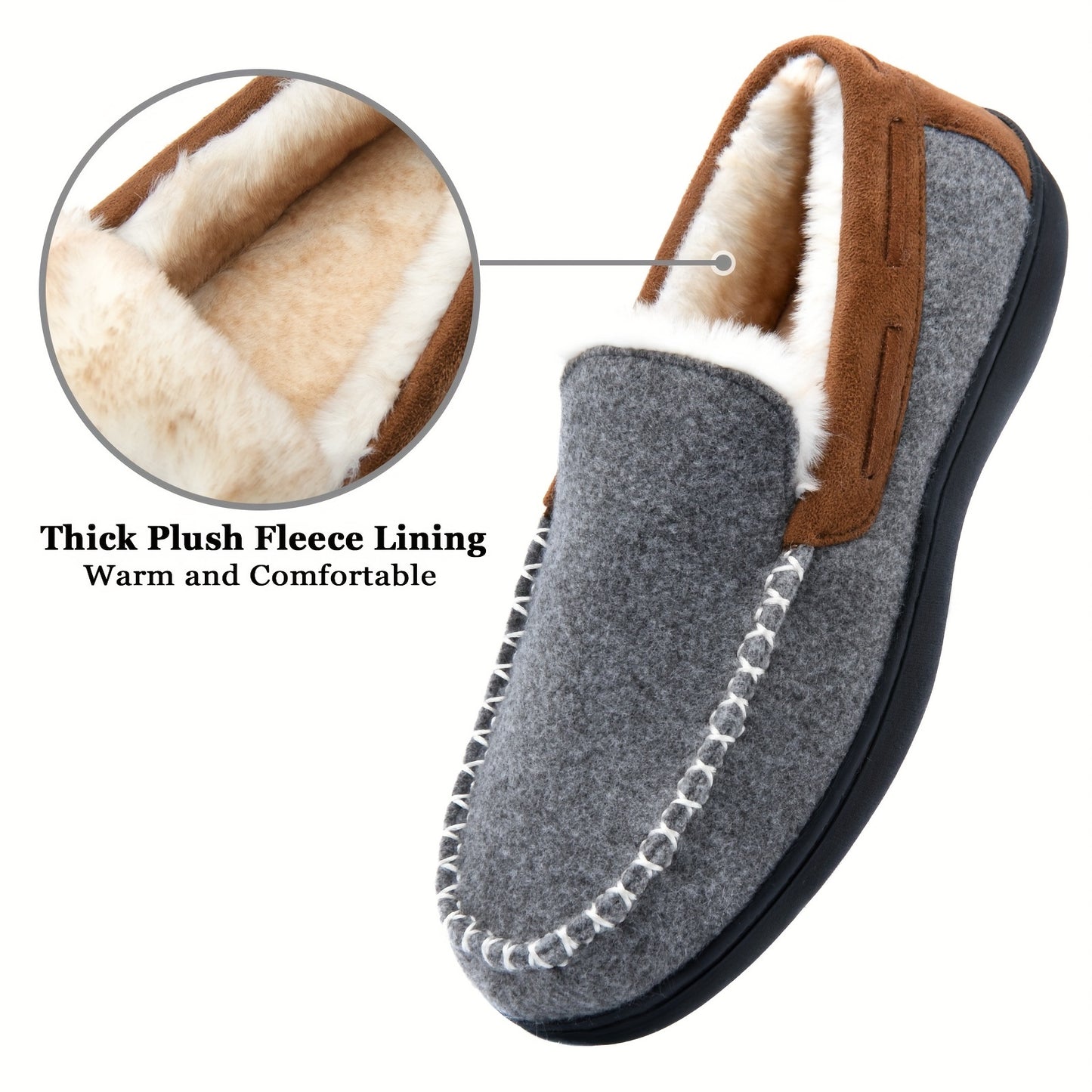 Moc Toe Home Slippers Soft Plush Cozy House Slippers Anti-skid Slip-on Shoes Indoor For Men Winter Shoes