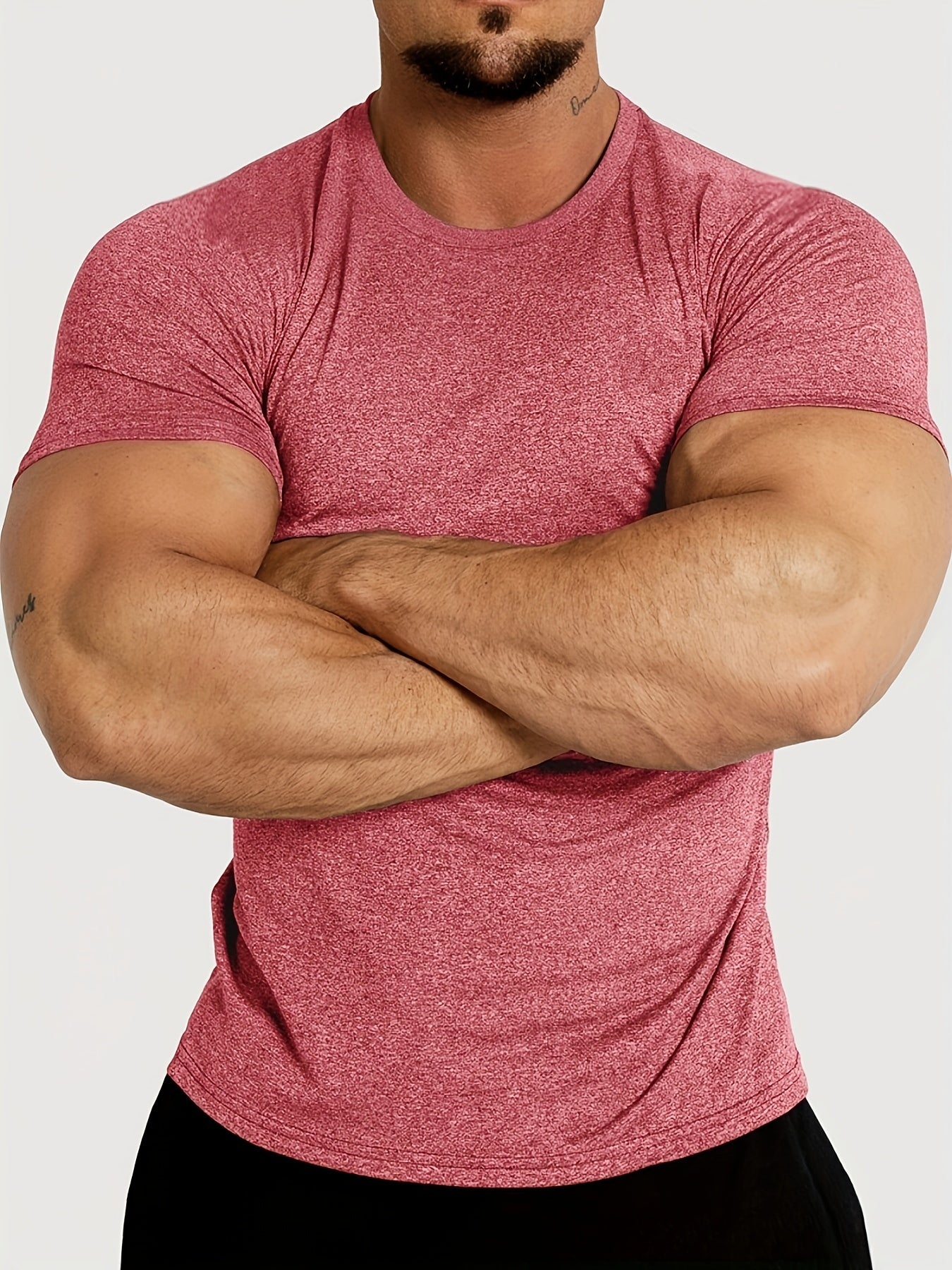 Summer Fitness Essential - Mens Quick-Drying, Breathable, Medium Stretch Polyester Short Sleeve Crew Neck T-Shirt for Sports and Casual Wear - Machine Washable, Perfect Gift for Him
