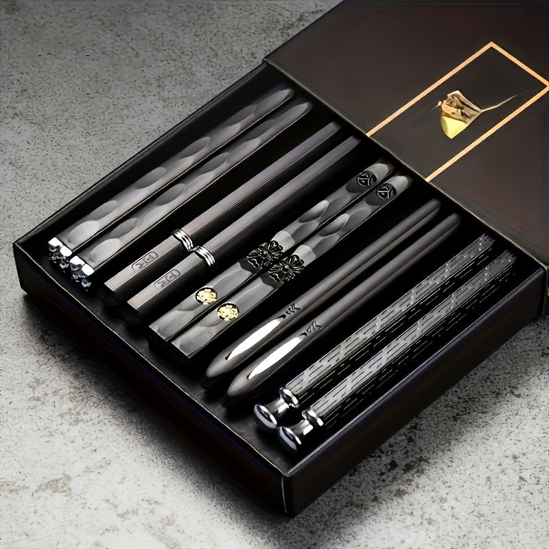 5 Pairs Reusable Metal Chopsticks Set, 9.5 Inch Dishwasher Safe Fiberglass Chopsticks, Non-Slip Chopsticks, Kitchen Gadgets Tableware for Restaurants, for Pasta, Sushi, Gnocchi, Desserts, Perfect Halloween And Christmas Gifts