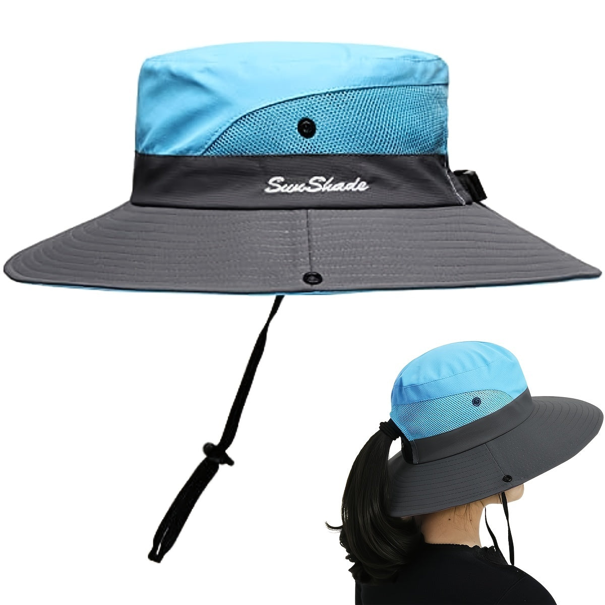 SUNYGOOG UPF Bucket Hat with Cooling Mesh & Ponytail Hole - Breathable Shield for Men & Women, Lightweight Wide Brim Outdoor for, Fishing, - Adjustable (Hand Wash/Dry Clean)