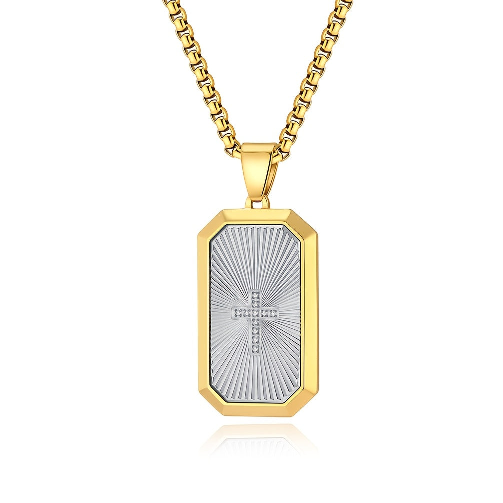 Men's Hip-Hop Necklace - Heavy Duty 316L Stainless Steel Chain, Matte Black & Golden Two-Tone Pendant, Modern Geometric Layered design for Everyday Formal Outfits - Urban Jewelry Gift for Men, Fashion Statement, Contemporary