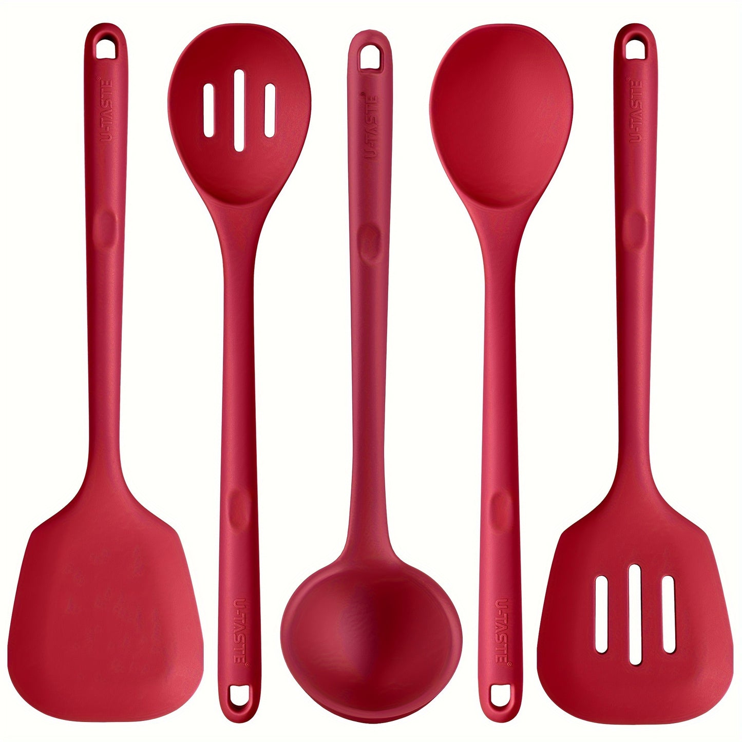 5pcs/set Cookware Set, 13.6in Silicone High Heat Resistant Kitchen Utensil, Cooking Tools Gadgets Set, BPA Free Non Stick Solid And Slotted Turner Spatula, Mixing Spoon, And Soup Ladle, For Home Kitchen And Restaurant, Kitche