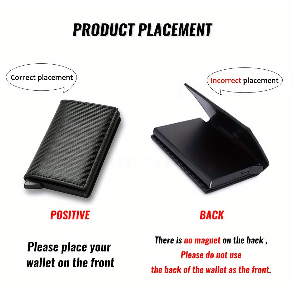OBCREATOR Carbon Fiber RFID Blocking Wallet, Slim Metal Pop-Up Credit Card Holder, Aluminum Alloy, Non-Braided, Simple Style, Black, Minimalist Design for Men