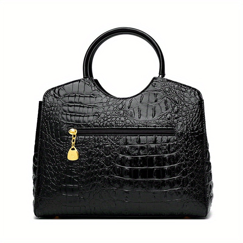 Premium Luxury Crocodile Pattern Handbag - Timeless Vintage Satchel for Women - Stylish Top Handle, Versatile Shoulder & Crossbody Bag - A Fashion Must-Have for Daily Wear