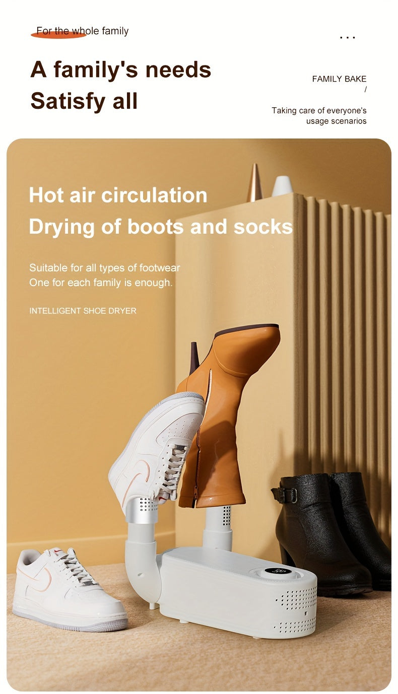 The Smart Shoe Dryer Is a Timed Device for Drying Shoes And Socks at Home Using Hot Air Circulation, Without Battery