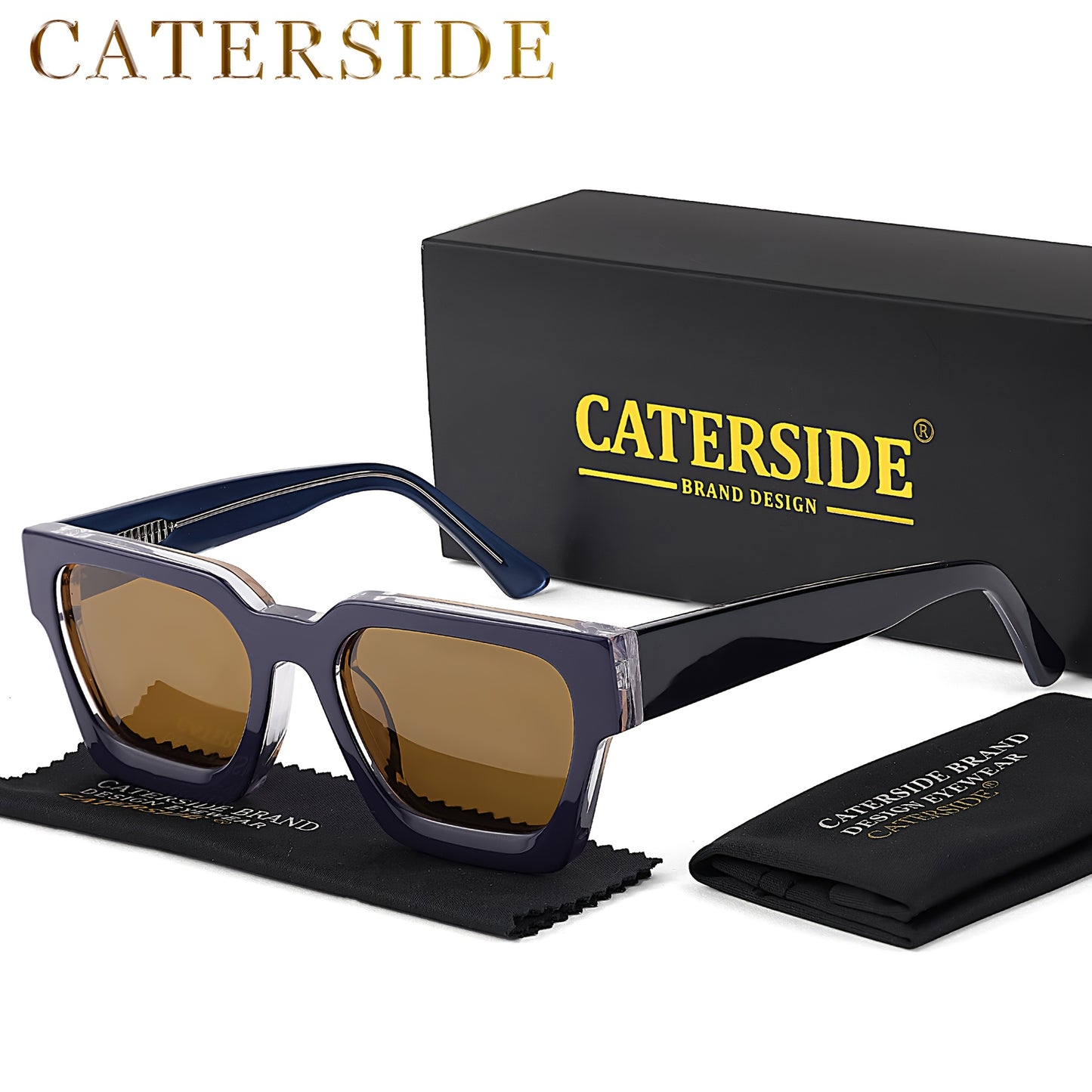 100% Acetate Square Men Fashion Glasses Classic Retro Polarized Driving Fishing Travel Beach Fashion Glasses for Male Female TAC Thick Crystal Eyeglasses Shade,Ideal Choice for Gifts with Business Full Package Set Case RC005